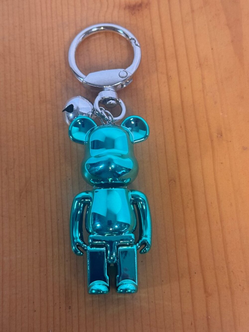 Metallic teal bear block figure keychain/charm with glossy electroplated finish